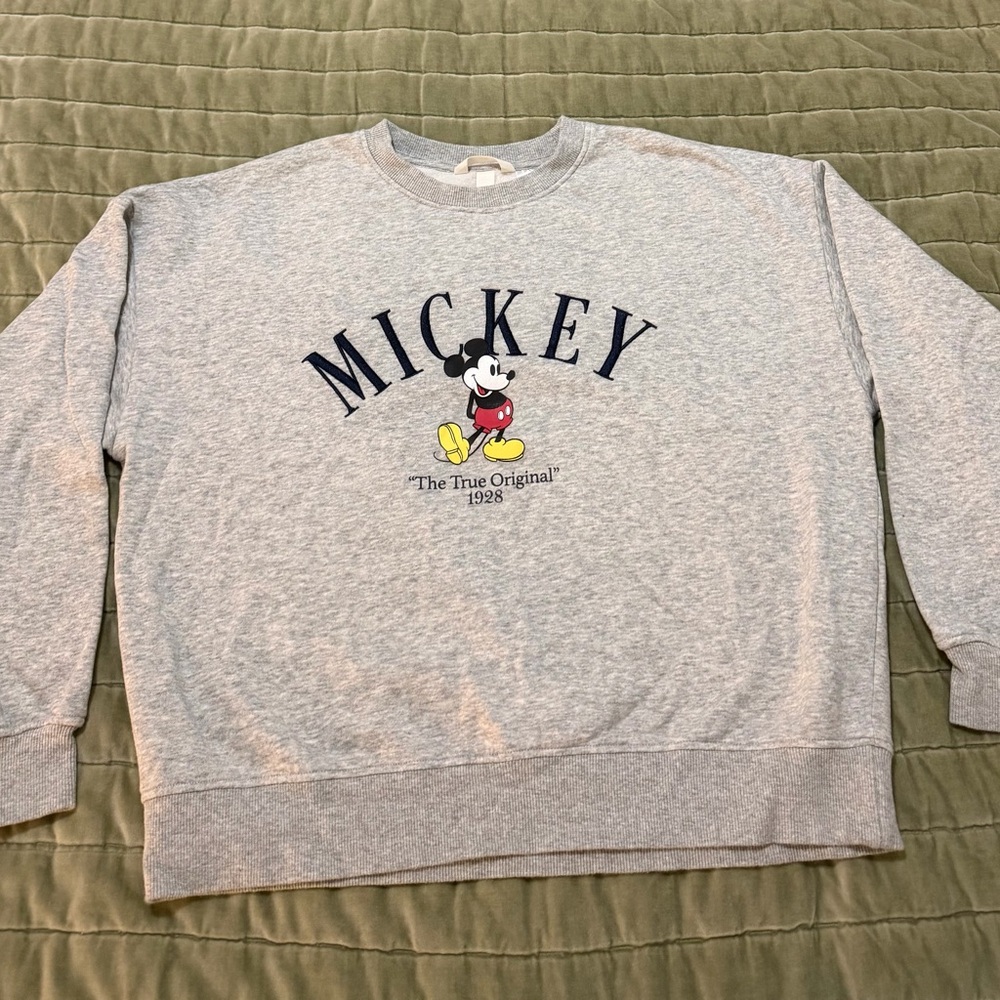 H&M Gray Mickey Mouse Crewneck Sweater